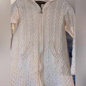 Inis Crafts 100% Irish Merino Wool Cableknit Full Zip Up Cardigan Sweater